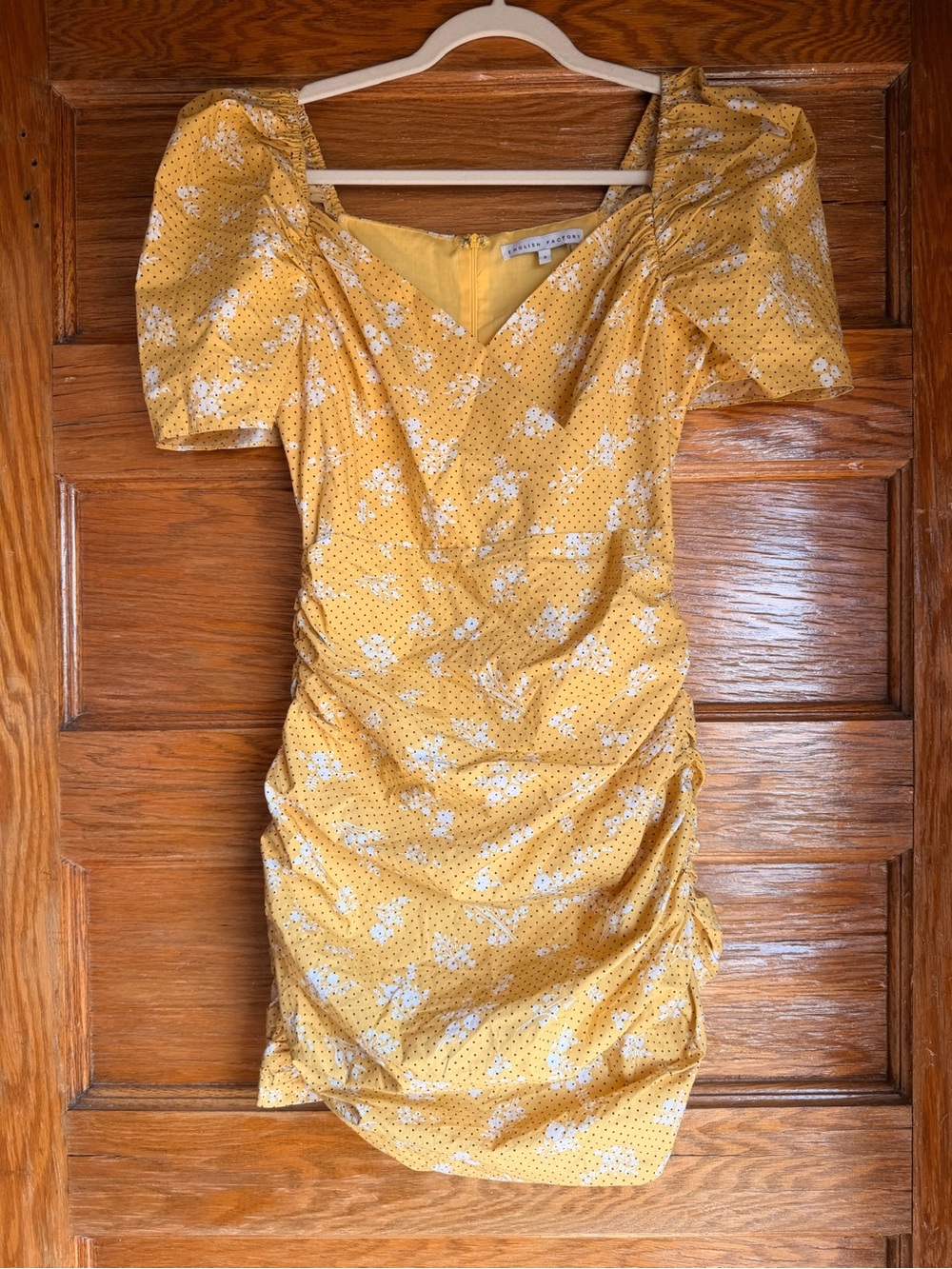 English Factory Yellow Floral Ruched Mini Dress